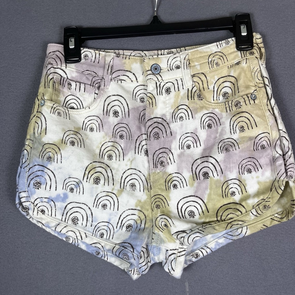 Pilcro Hannah Leathers Ultra High-Rise Denim Shorts Women's 26 Pastel Rainbow